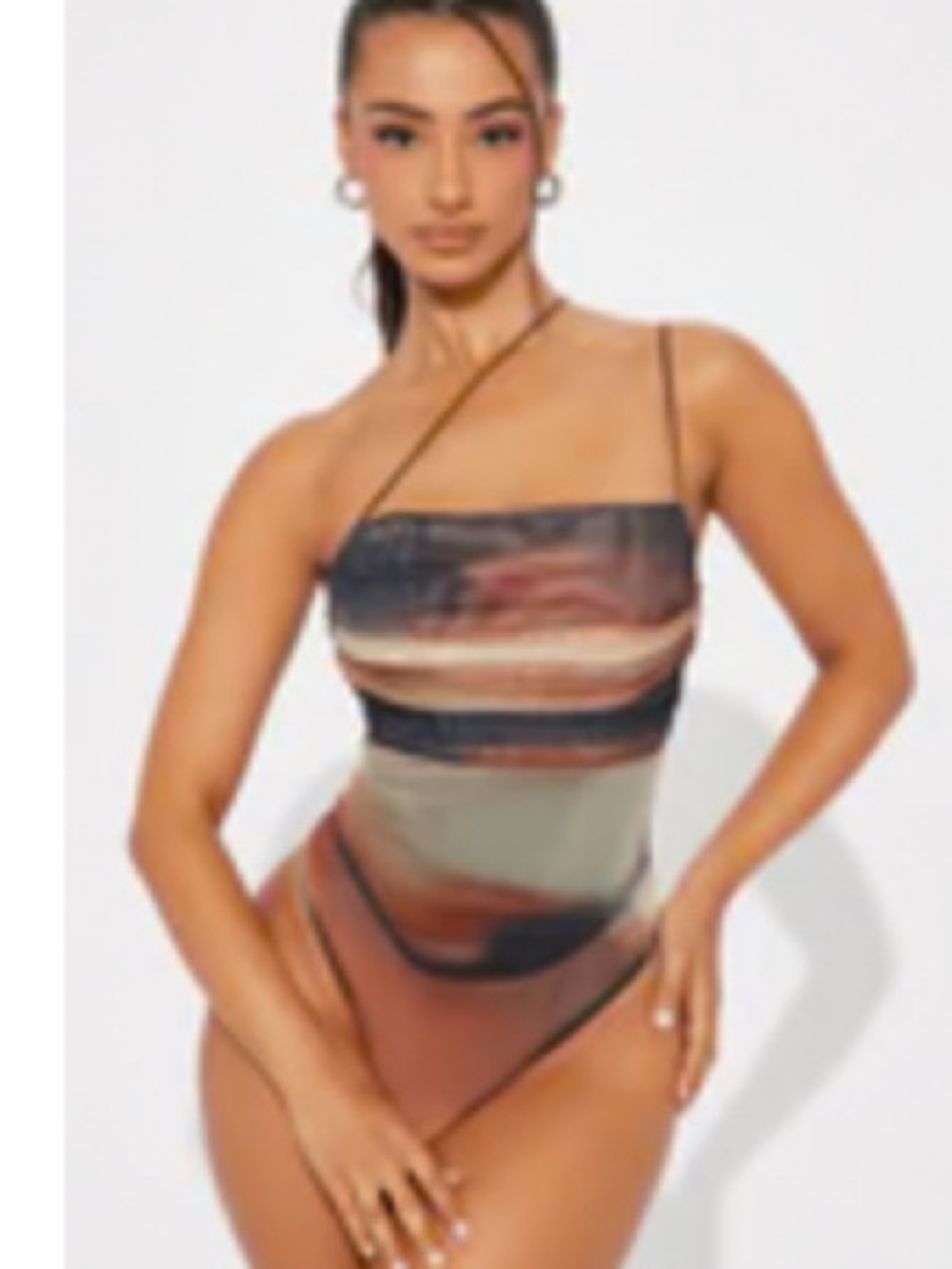 Asymmetric Strappy One-Piece BODYSUIT in Earthy Multi